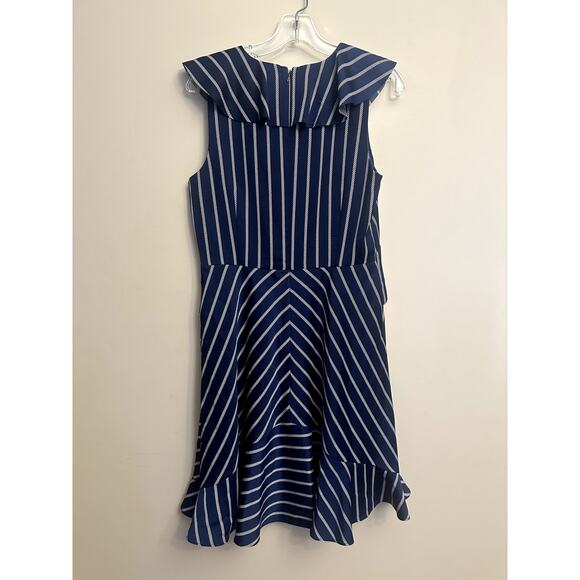 Banana Republic Navy Stripe Ruffle Midi Dress – Size 8 - Picture 5 of 5